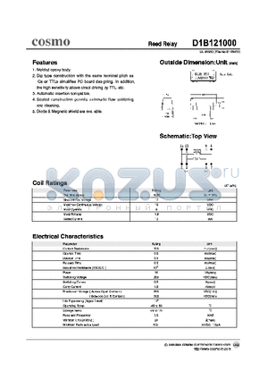 D1B121000 datasheet - Dip type construction with the same terminal pitch as ICs or TTLs simplifies PC board designing.