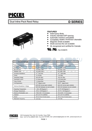 D1C050D00 datasheet - Dual Inline Pack Reed Relay