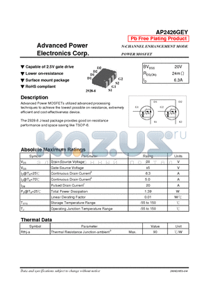 AP2426GEY datasheet - N-CHANNEL ENHANCEMENT MODE POWER MOSFET