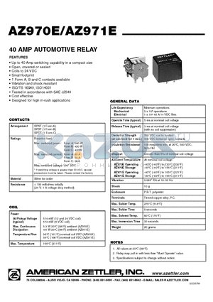 AZ970E datasheet - 40 AMP AUTOMOTIVE RELAY