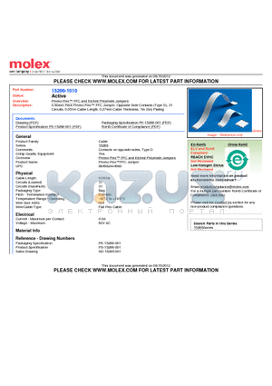 15266-1010 datasheet - 0.50mm Pitch Premo-Flex FFC Jumper, Opposite Side Contacts (Type D)