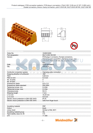 1526610000 datasheet - BLZ 5.08/4 SN SW