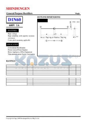 D1N60 datasheet - General Purpose Rectifiers(600V 1A)