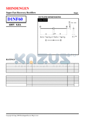 D1NF60 datasheet - Super Fast Recovery Rectifiers(600V 0.8A)