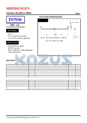 D1NS6 datasheet - Schottky Rectifiers (SBD) (60V 1A)