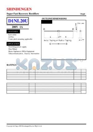 D1NL20 datasheet - Super Fast Recovery Rectifiers(200V 1A)