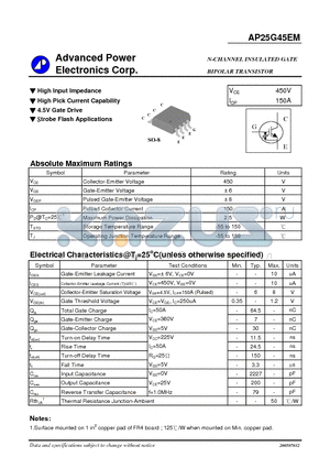 AP25G45EM datasheet - N-CHANNEL INSULATED GATE