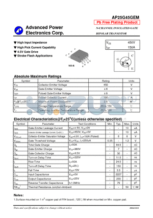 AP25G45GEM datasheet - N-CHANNEL INSULATED GATE BIPOLAR TRANSISTOR