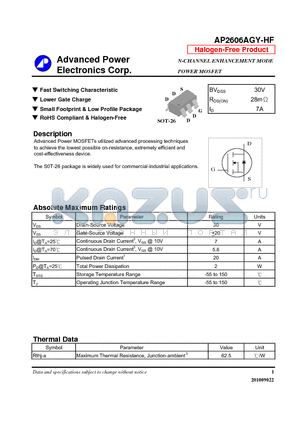 AP2606AGY-HF datasheet - Fast Switching Characteristic, Lower Gate Charge