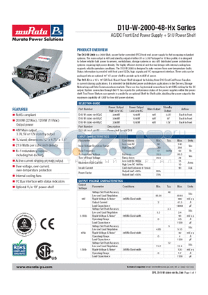 D1U-W-2000-48-HC2C datasheet - AC/DC Front End Power Supply  S1U Power Shelf