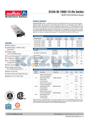 D1U4-W-1600-12-HA1C datasheet - AC/DC Front End Power Supply