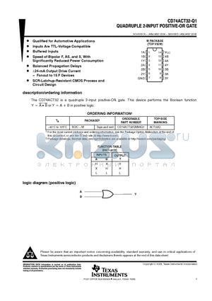 CD74ACT32-Q1 datasheet - QUADRUPLE 2-INPUT POSITIVE-OR GATE