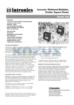 429 datasheet - Accurate, Wideband Multiplier, Divider, Square Rooter