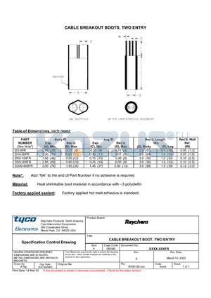 D200-400FR datasheet - CABLE BREAKOUT BOOT, TWO ENTRY