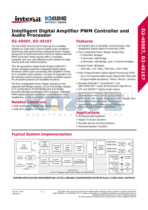 D2-45157-QR-T datasheet - Intelligent Digital Amplifier PWM Controller and Audio Processor