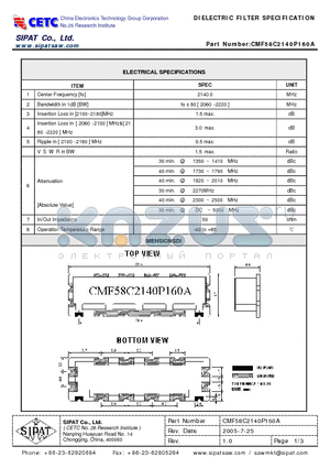 CMF58C2140P160A datasheet - DIELECTRIC FILTER SPECIFICATION