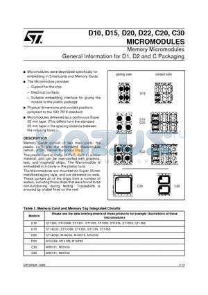 D20 datasheet - Memory Micromodules General Information for D1, D2 and C Packaging