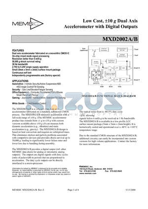 D2002AL datasheet - Low Cost, a10 g Dual Axis Accelerometer with Digital Outputs