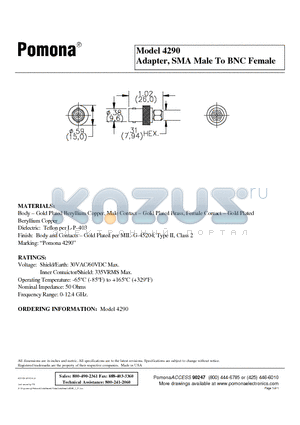 4290 datasheet - Adapter, SMA Male To BNC Female