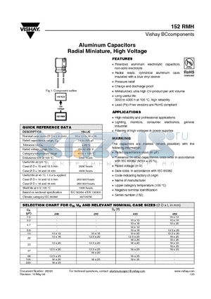 152RMH datasheet - Aluminum Capacitors Radial Miniature, High Voltage