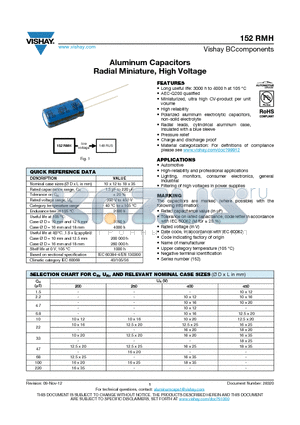 152RMH datasheet - Aluminum Capacitors Radial Miniature, High Voltage