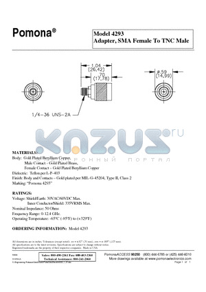 4293 datasheet - Adapter, SMA Female To TNC Male