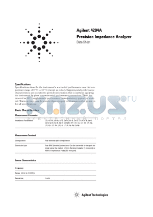 4294A-0BW datasheet - Precision Impedance Analyzer