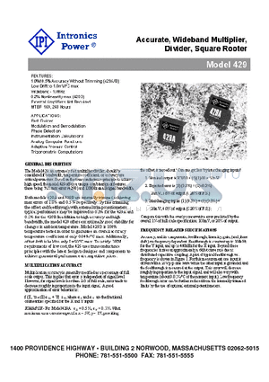 429A datasheet - Accurate, Wideband Multiplier, Divider, Square Rooter