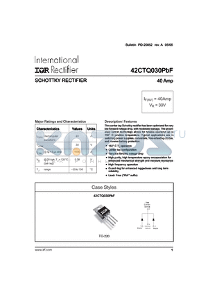 42CTQ030 datasheet - SCHOTTKY RECTIFIER 40 Amp