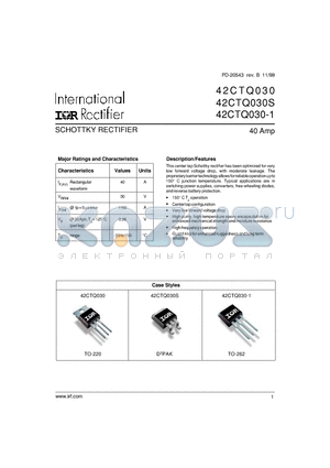 42CTQ030-1 datasheet - SCHOTTKY RECTIFIER