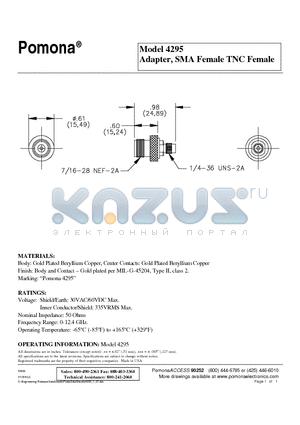 4295 datasheet - Adapter, SMA Female TNC Female