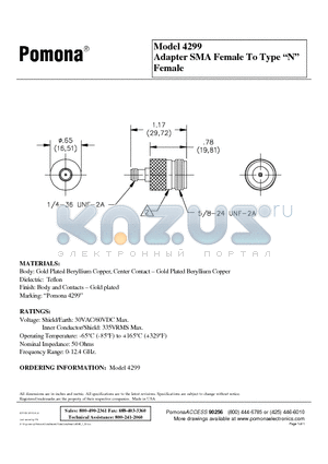 4299 datasheet - Adapter SMA Female To Type N Female