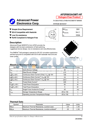 AP2R803AGMT-HF datasheet - Simple Drive Requirement, SO-8 Compatible with Heatsink