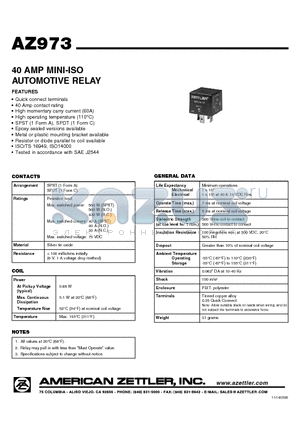 AZ973 datasheet - 40 AMP MINI-ISO AUTOMOTIVE RELAY