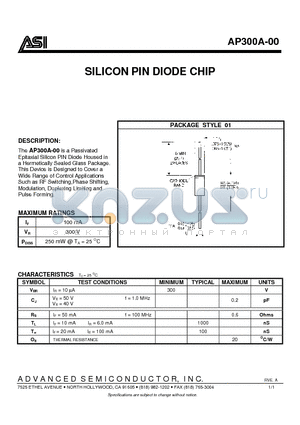 AP300A-00 datasheet - SILICON PIN DIODE CHIP