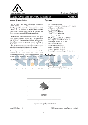 AP3015AKTR-E1 datasheet - MICRO POWER STEP-UP DC-DC CONVERTER