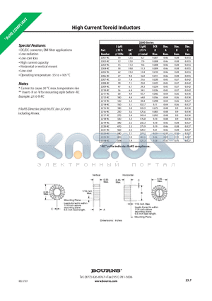 2209-RC datasheet - High Current Toroid Inductors