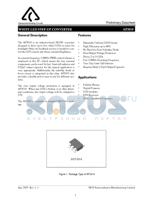 AP3019 datasheet - WHITE LED STEP-UP CONVERTER