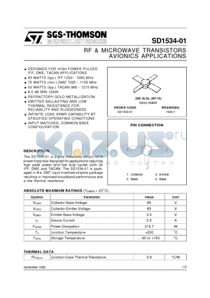 1534-1 datasheet - RF & MICROWAVE TRANSISTORS AVIONICS APPLICATIONS