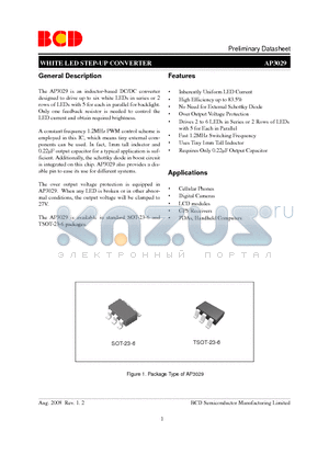 AP3029KTR-E1 datasheet - WHITE LED STEP-UP CONVERTER