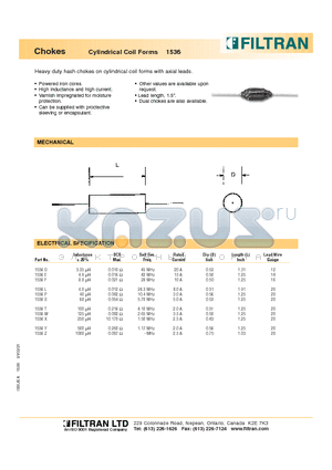 1536T datasheet - Chokes Cylindrical Coil Forms