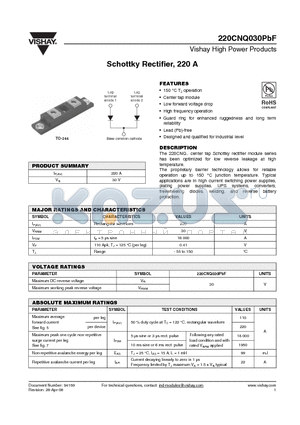 220CNQ030PBF datasheet - Schottky Rectifier, 220 A