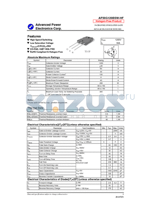 AP30G120BSW-HF datasheet - N-CHANNEL INSULATED GATE BIPOLAR TRANSISTOR WITH FRD