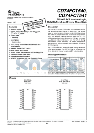 CD74FCT541M datasheet - BiCMOS FCT Interface Logic, Octal Buffers/Line Drivers, Three-State