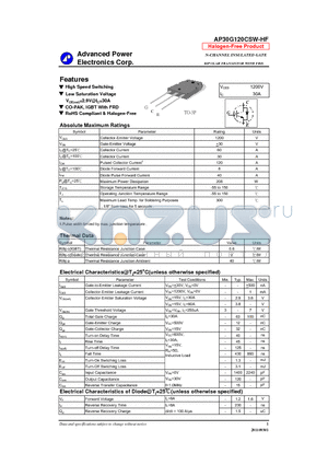 AP30G120CSW-HF datasheet - N-CHANNEL INSULATED GATE BIPOLAR TRANSISTOR WITH FRD