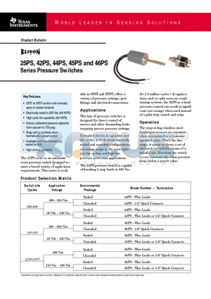 42PS datasheet - 25PS, 42PS, 44PS, 45PS and 46PS Series Pressure Switches