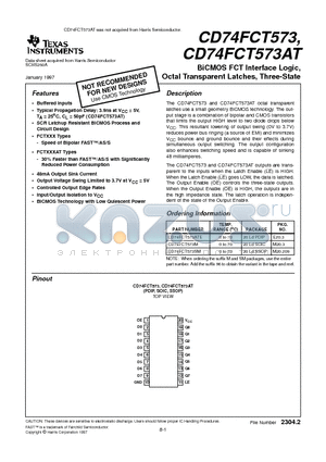 CD74FCT573 datasheet - BiCMOS FCT Interface Logic, Octal Transparent Latches, Three-State