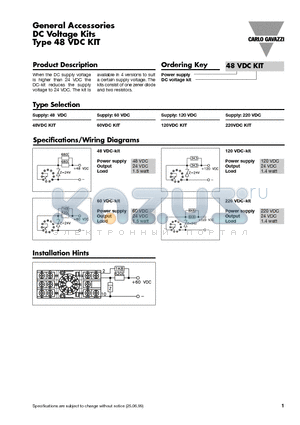 220VDCKIT datasheet - General Accessories DC Voltage Kits