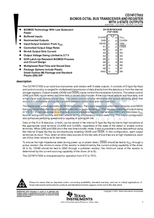 CD74FCT652EN datasheet - BiCMOS OCTAL BUS TRANSCEIVER AND REGISTER WITH 3-STATE OUTPUTS