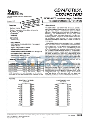 CD74FCT652M datasheet - BiCMOS FCT Interface Logic, Octal Bus Transceivers/Registers, Three-State